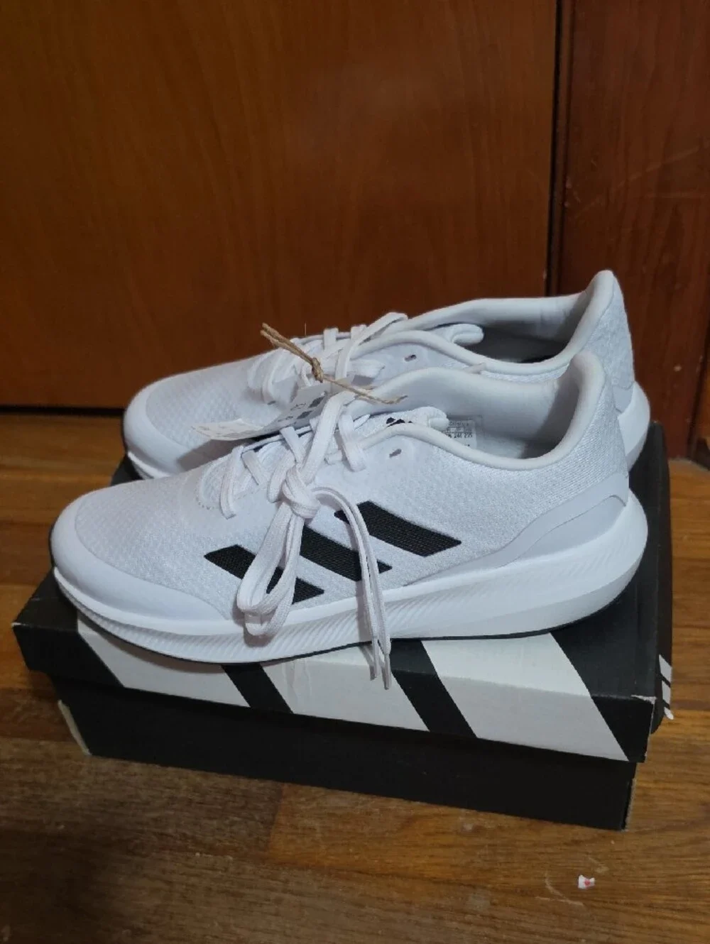 NWT adidas Kids Runfalcon 3.0 White Sneakers with Black Stripes Size 5.5